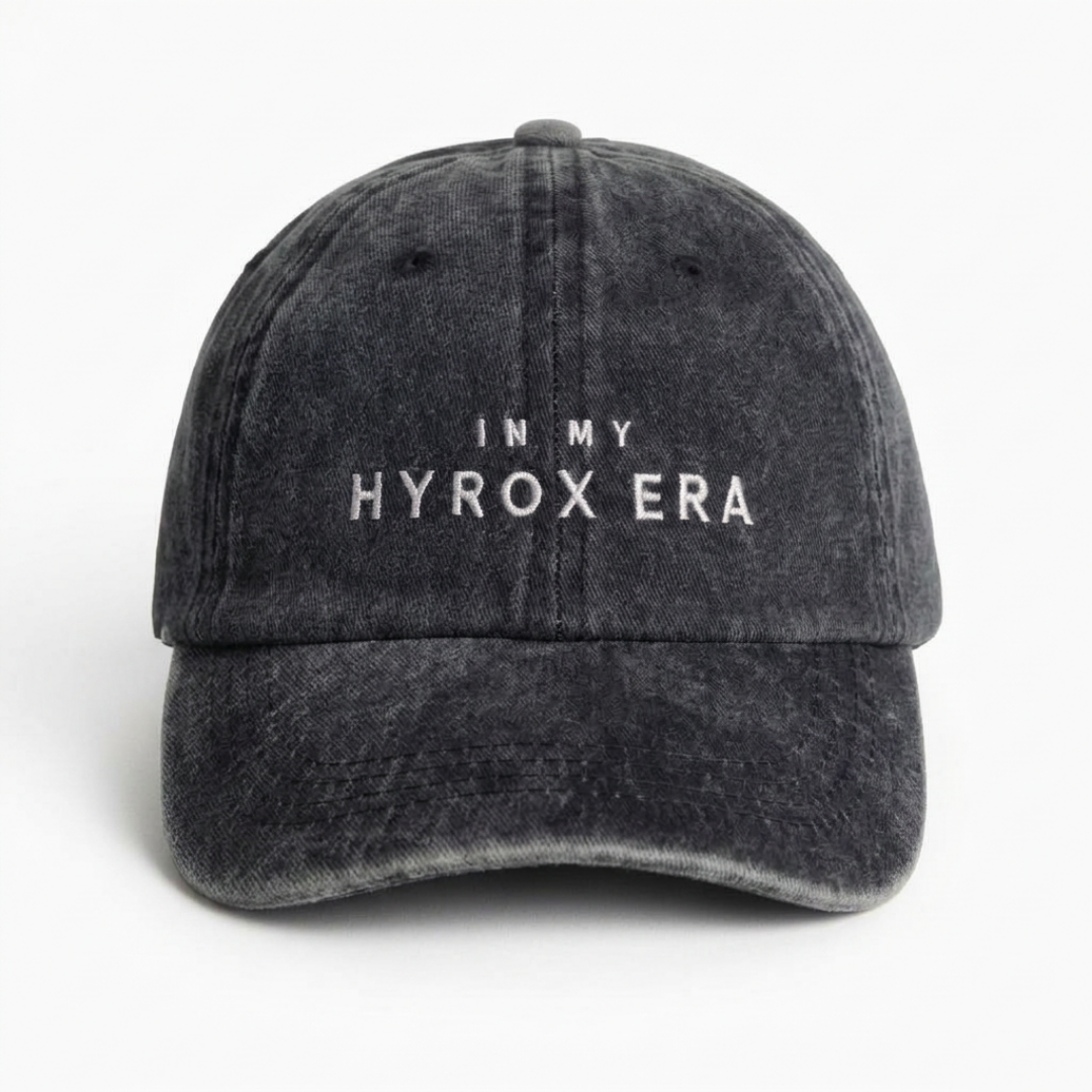 Black washed cap with off-white IN MY HYROX ERA front embroidery